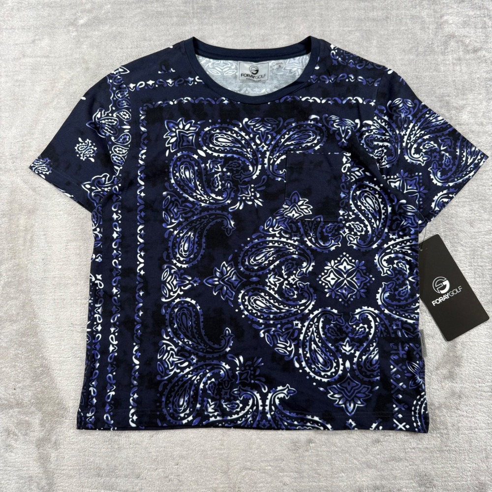 Foray Golf Shirt Womens Small Navy Blue Bandana Paisley Stretch Performance NWT